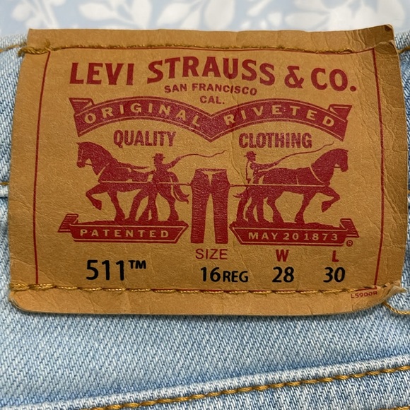 Levi’s 511 28x30 16R slim fit jean light blue wash boys jean - Picture 4 of 11